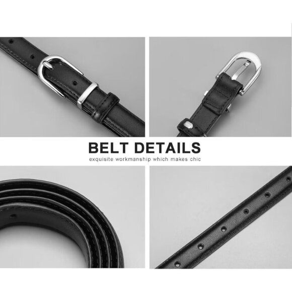 Women Skinny Faux Leather Belt for Jeans Dress Thin Waist with Gold Buckle main image 4